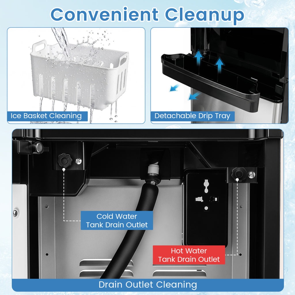 Water Dispenser with Ice Maker 3 in 1 Bottom Loading Water Cooler for 5 Gallon Bottle-Black