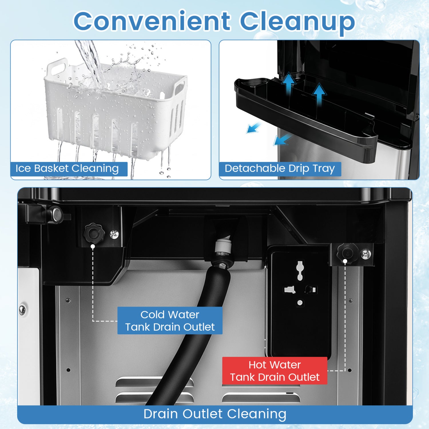 Water Dispenser with Ice Maker 3 in 1 Bottom Loading Water Cooler for 5 Gallon Bottle-Black