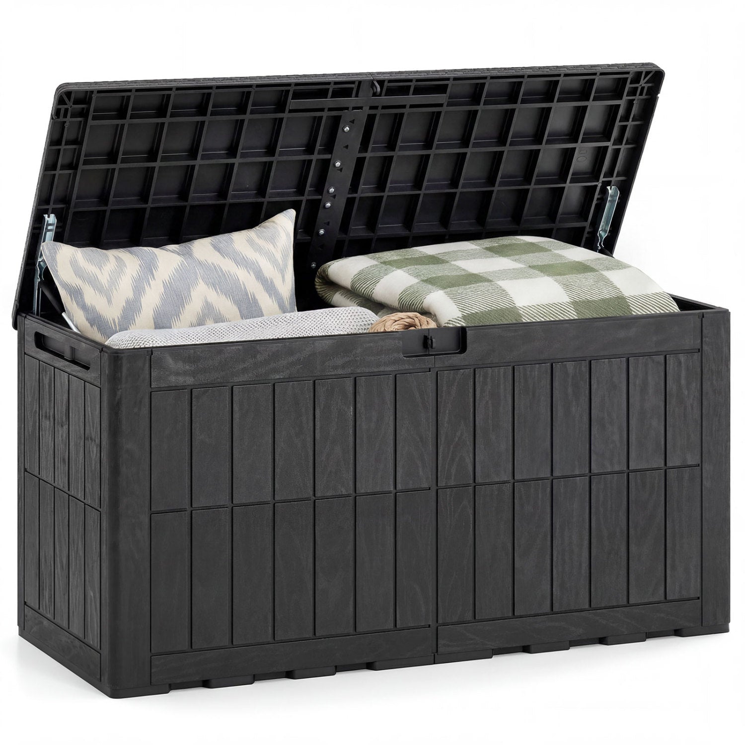 Coffre de rangement extérieur étanche et verrouillable pour outils, coussins de piscine – Noir