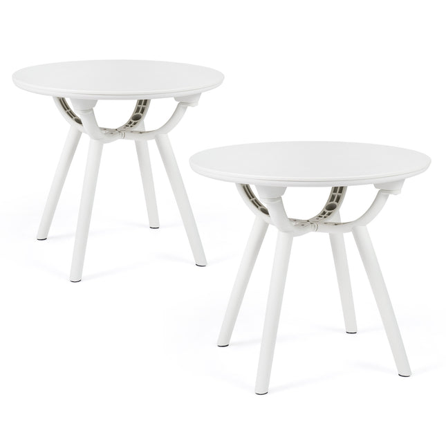 Weather-Resistant Circular Small End Table for Poolside and Balcony-set of 2