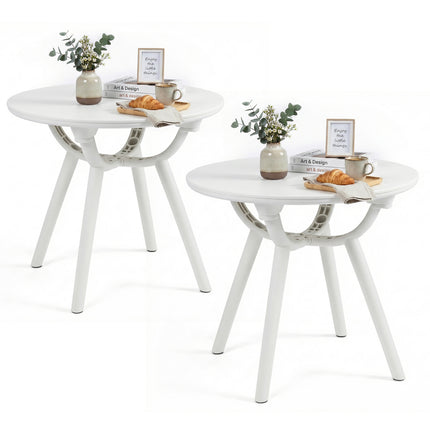 Weather-Resistant Circular Small End Table for Poolside and Balcony-set of 2