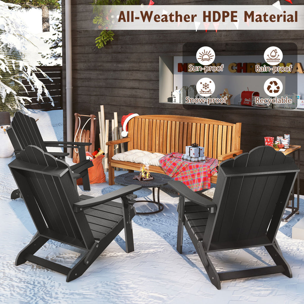 Weather Resistant HDPE Folding Adirondack Chair with High Backrest for Backyard-Gray