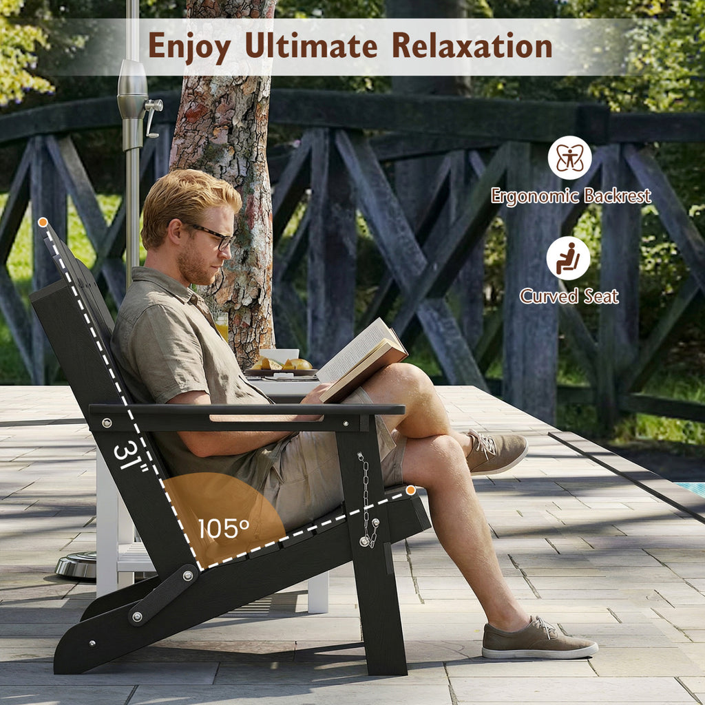 Weather Resistant HDPE Folding Adirondack Chair with High Backrest for Backyard-Gray