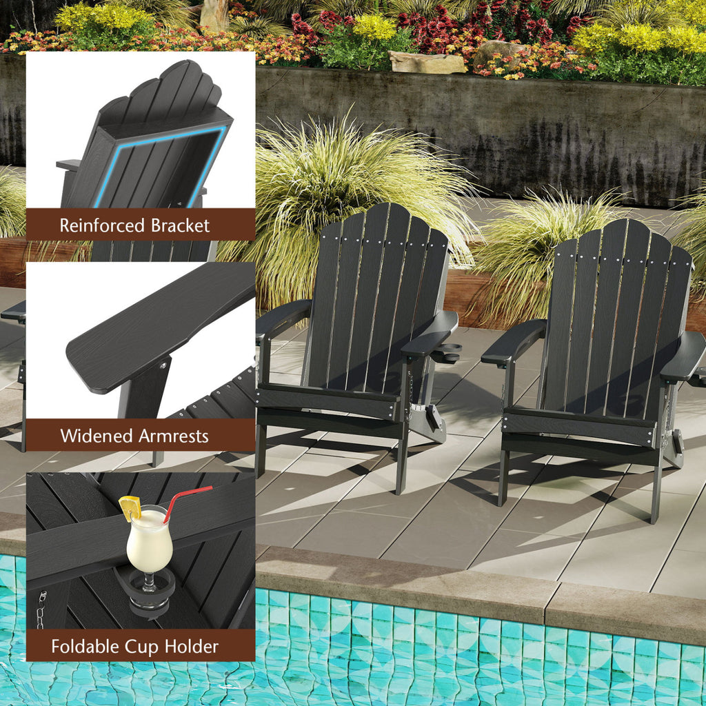 Weather Resistant HDPE Folding Adirondack Chair with High Backrest for Backyard-Gray
