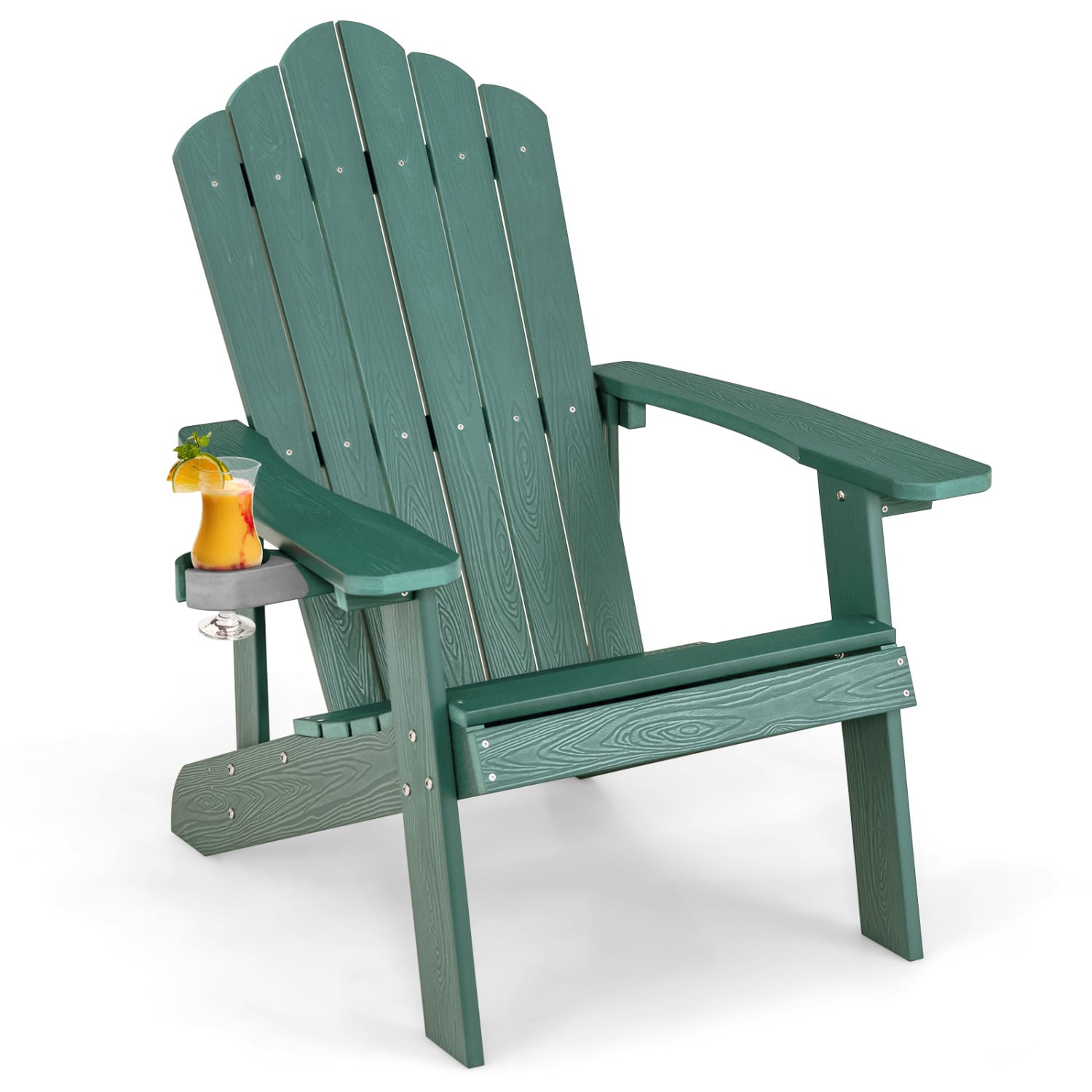 Chaise Adirondack d'extérieur en HIPS résistant aux intempéries avec porte-gobelet - Verte