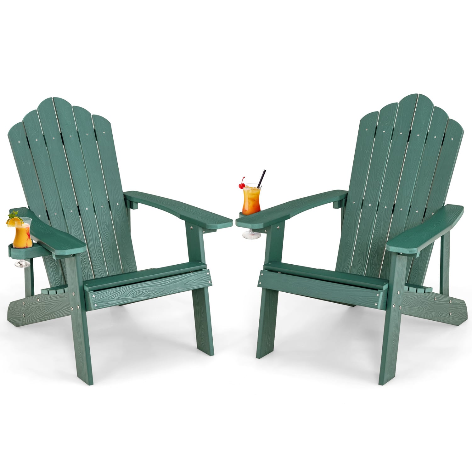 Chaise Adirondack d'extérieur en HIPS résistant aux intempéries avec porte-gobelet - Verte