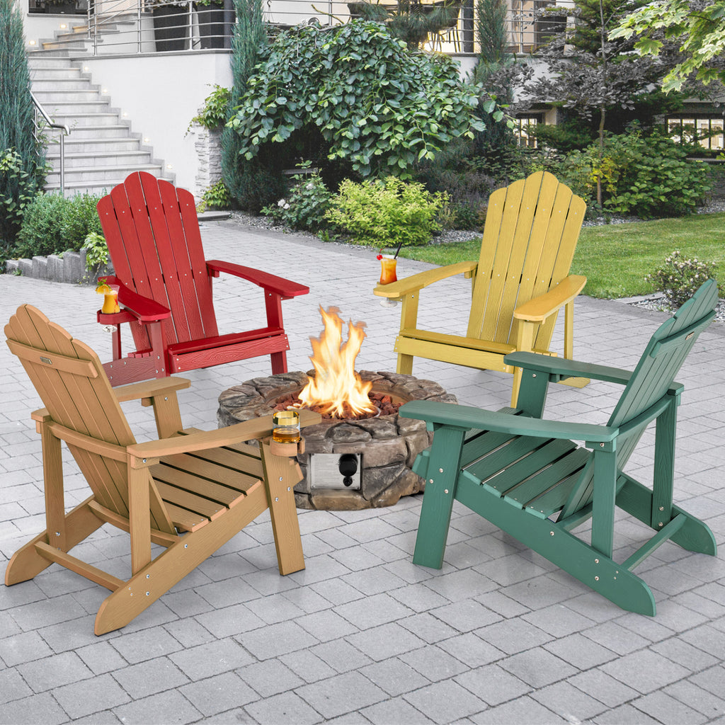 Chaise Adirondack d'extérieur en HIPS résistant aux intempéries avec porte-gobelet - Verte