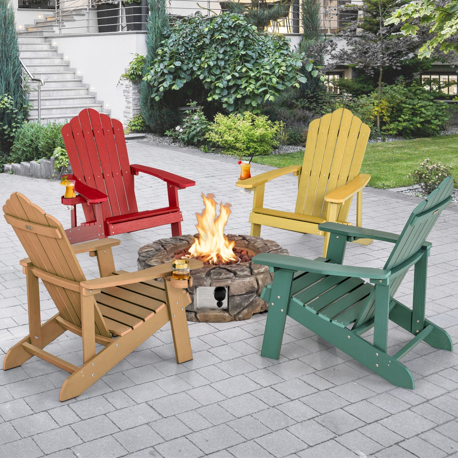 Chaise Adirondack d'extérieur en HIPS résistant aux intempéries avec porte-gobelet - Verte