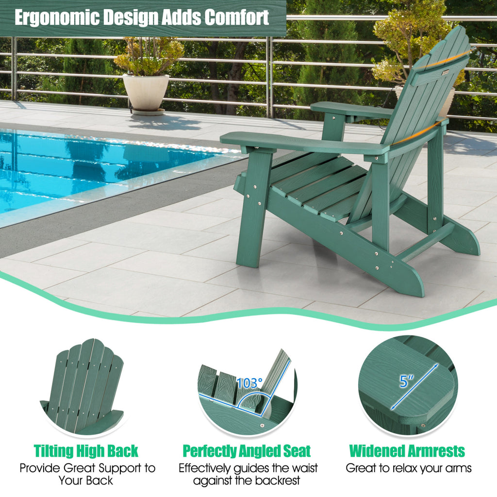 Chaise Adirondack d'extérieur en HIPS résistant aux intempéries avec porte-gobelet - Verte