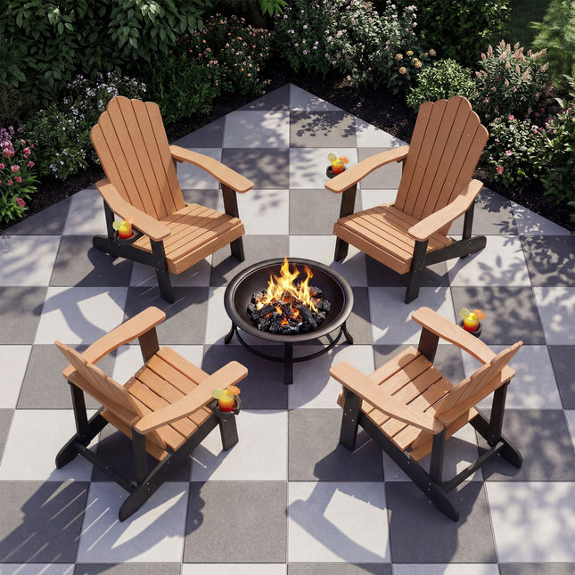 Weather Resistant HIPS Outdoor Adirondack Chair with Cup Holder-Brown