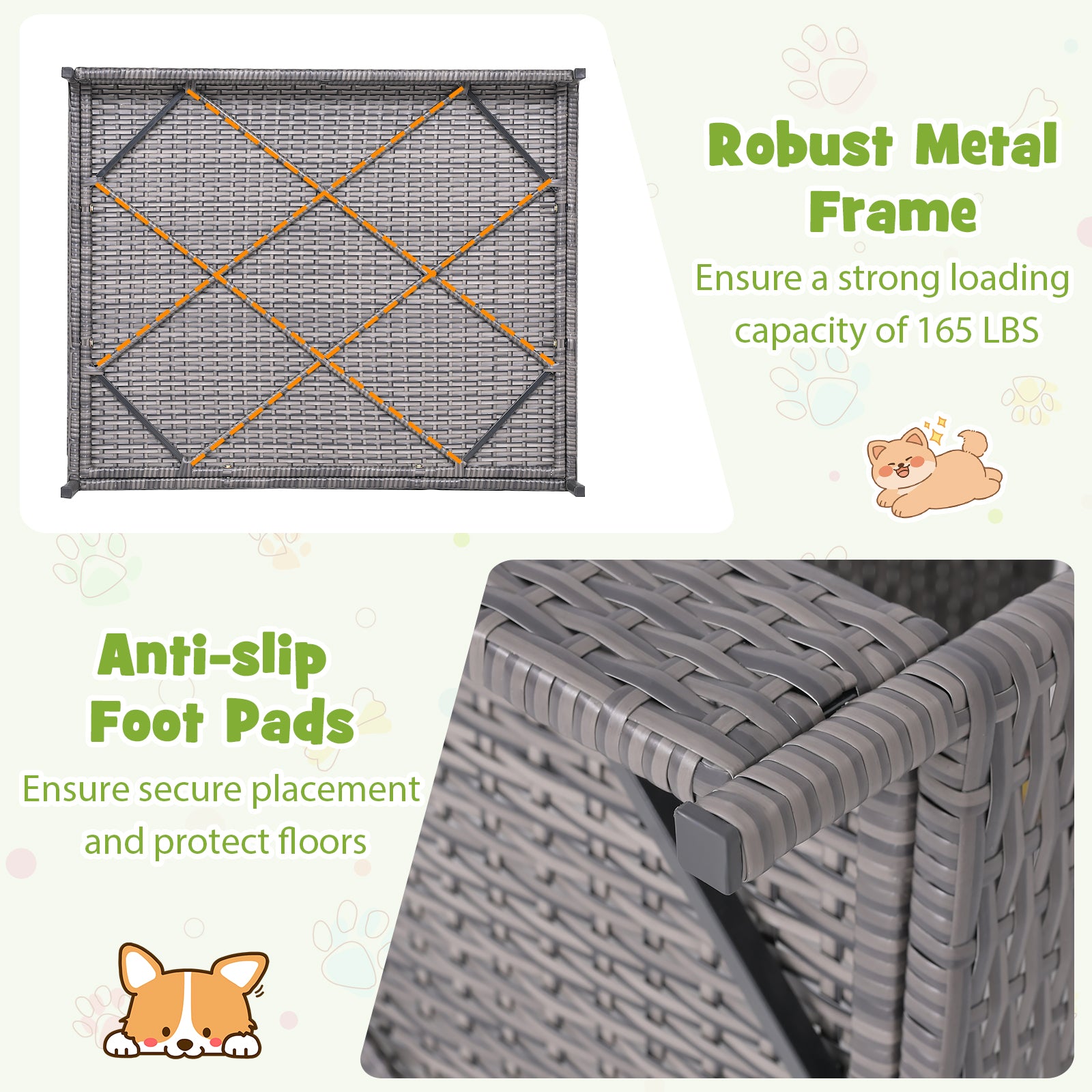 Wicker Dog House Elevated PE Rattan Dog Bed with Canopy-Gray
