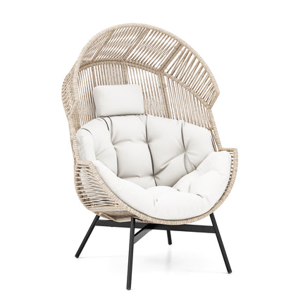 Wicker Oversized Egg Style Chair with Cushions and Headrest-Off White