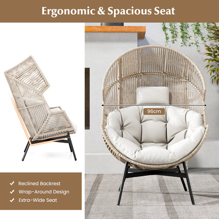Wicker Oversized Egg Style Chair with Cushions and Headrest-Off White
