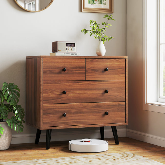 Wide Wooden Dresser with 4 Drawers for Bedroom Living Room-Walnut