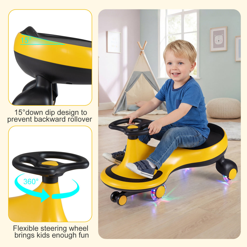 Wiggle Car Ride-on Toy with Flashing Wheels-Yellow