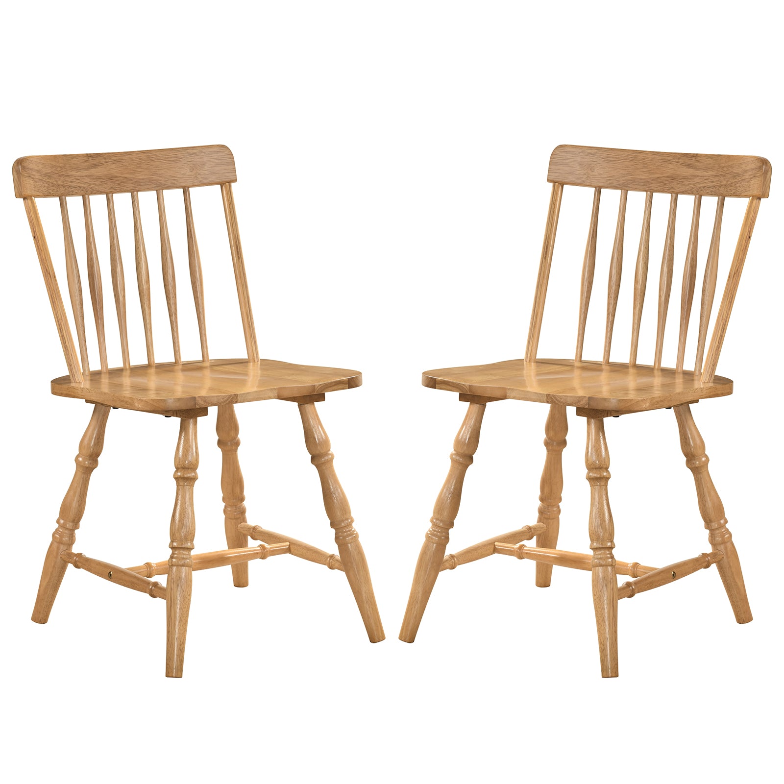 Windsor Dining Chairs Set of 2 with Curved Spindle Back-Natural