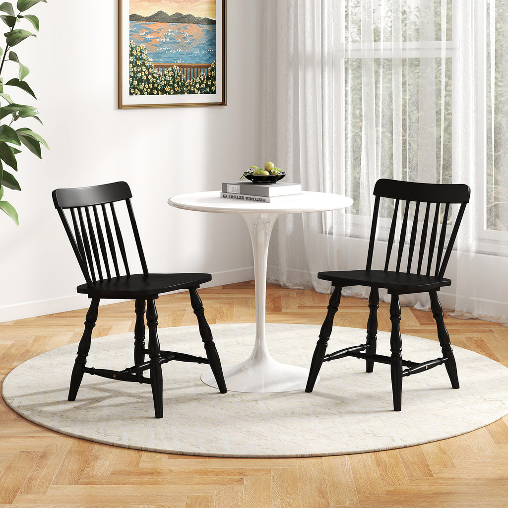 Windsor Dining Chairs Set of 4 with Curved Spindle Back-Black