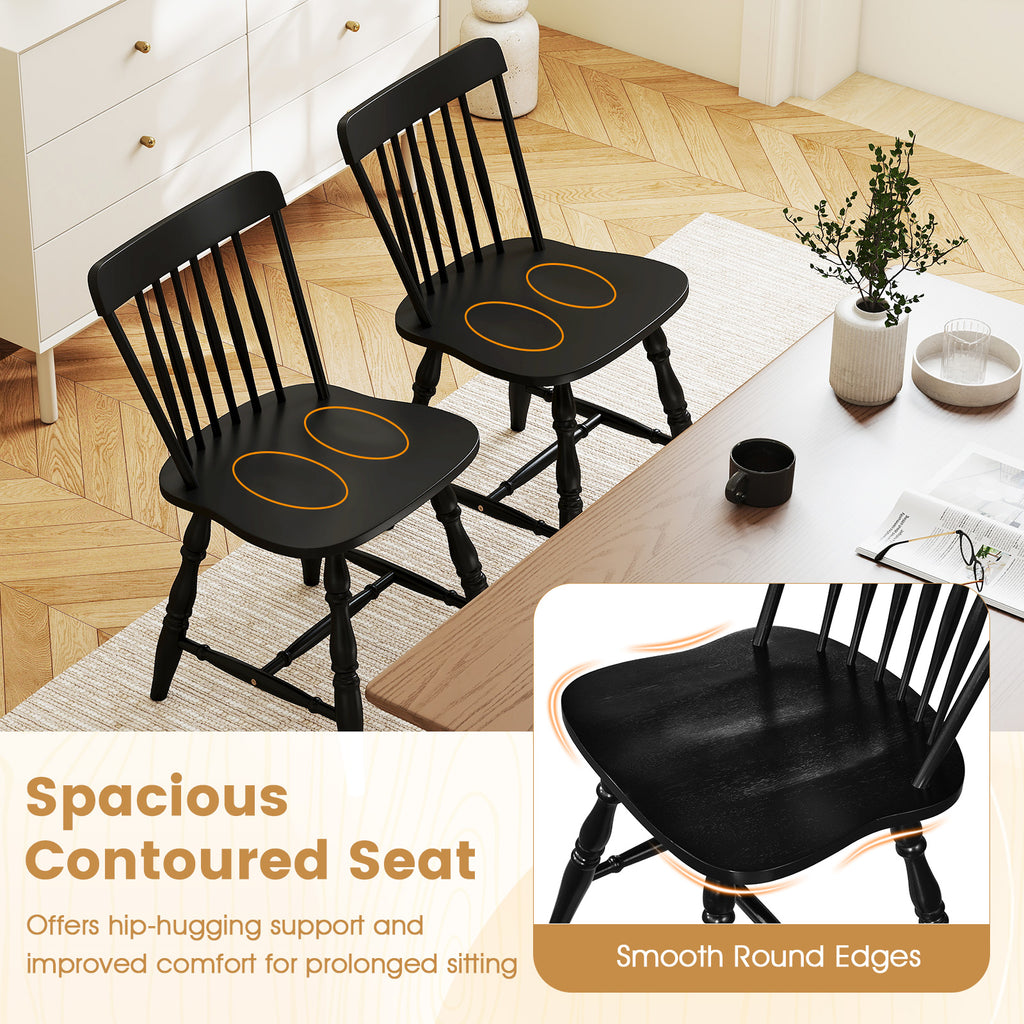 Windsor Dining Chairs Set of 4 with Curved Spindle Back-Black
