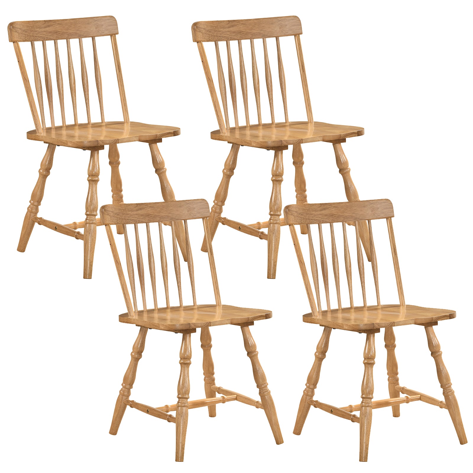 Windsor Dining Chairs Set of 4 with Curved Spindle Back-Natural