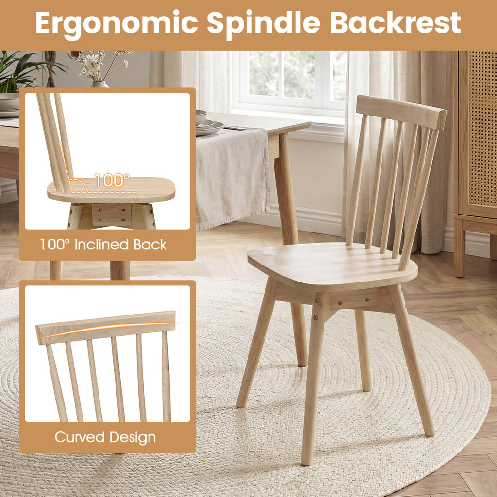 Windsor Dining Chairs Set of 2 Mid Century Rubber Wood Kitchen Chairs with Swivel Seat-Natural