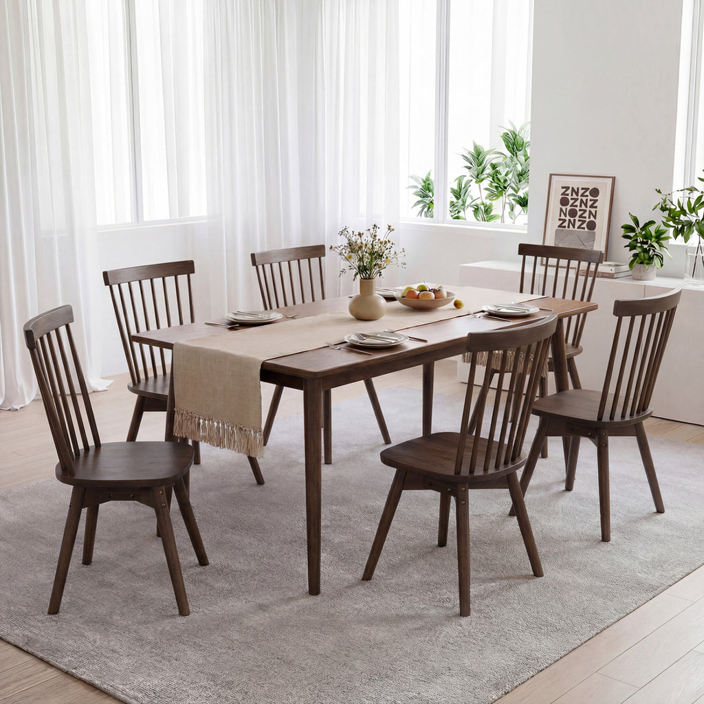 Windsor Dining Chairs Set of 2 Mid Century Rubber Wood Kitchen Chairs with Swivel Seat-Walnut