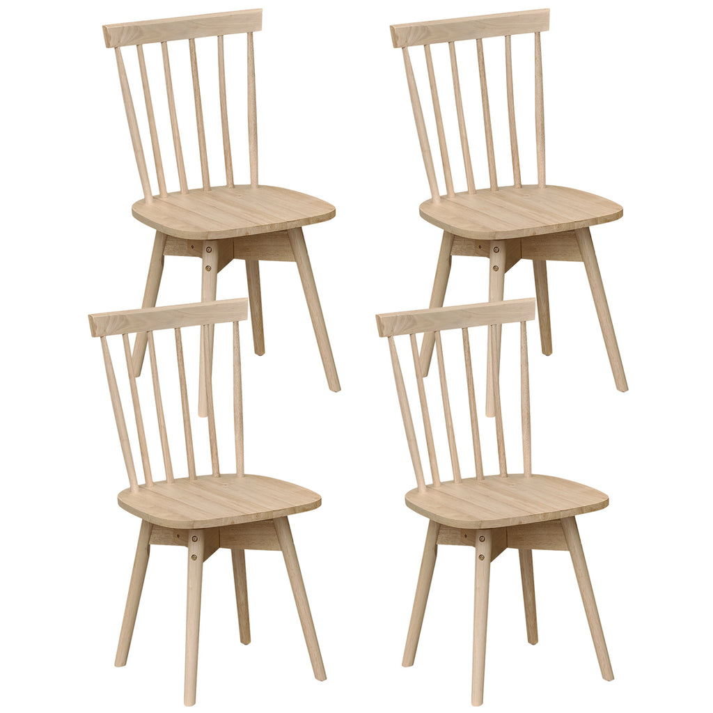 Windsor Dining Chairs Set of 4 Mid Century Rubber Wood Kitchen Chairs with Swivel Seat-Natural
