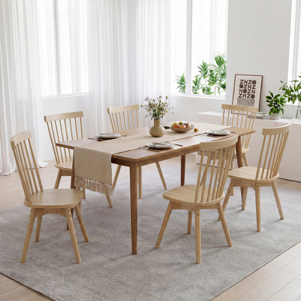 Windsor Dining Chairs Set of 4 Mid Century Rubber Wood Kitchen Chairs with Swivel Seat-Natural