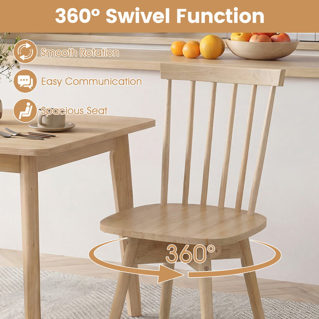Windsor Dining Chairs Set of 4 Mid Century Rubber Wood Kitchen Chairs with Swivel Seat-Natural