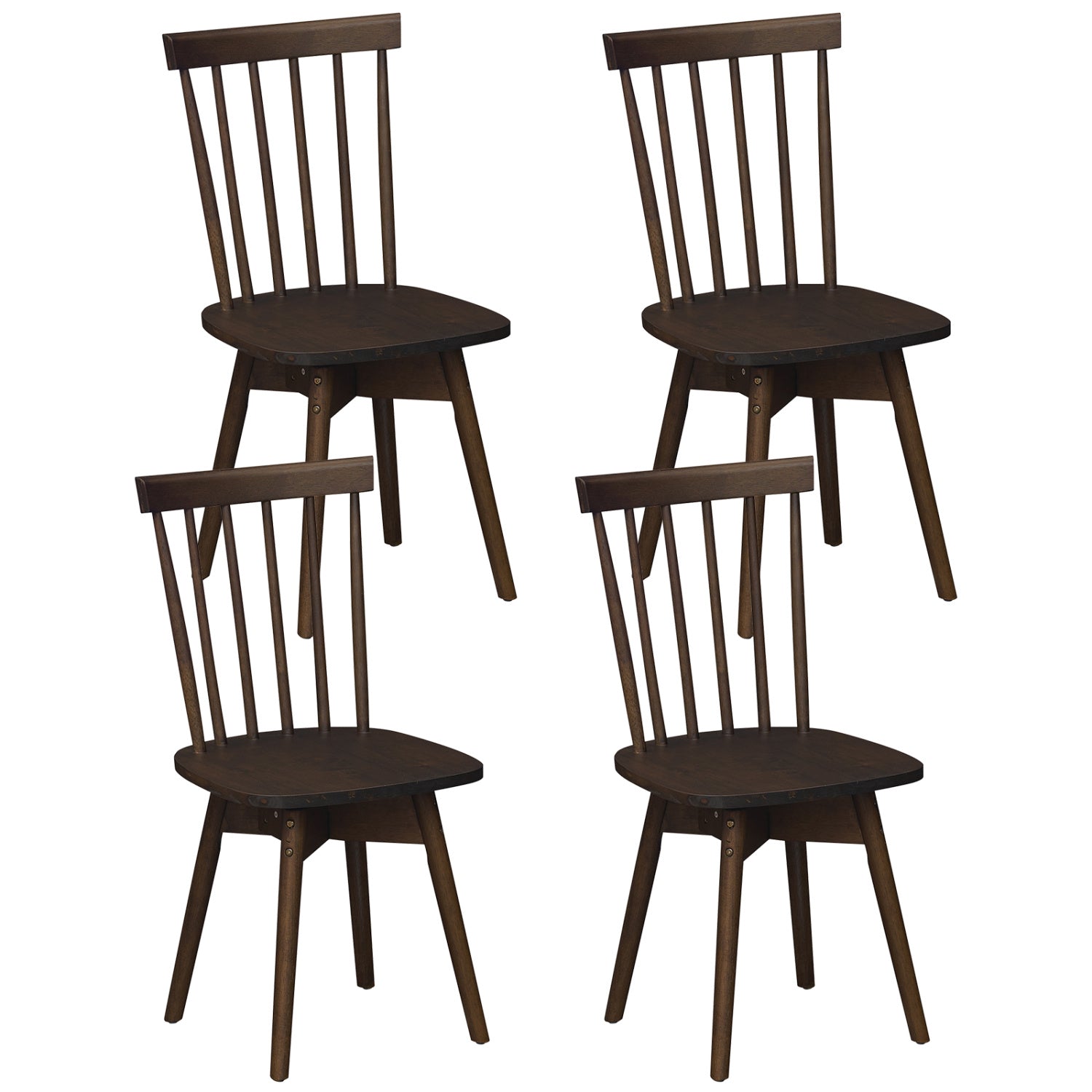 Windsor Dining Chairs Set of 4 Mid Century Rubber Wood Kitchen Chairs with Swivel Seat-Walnut