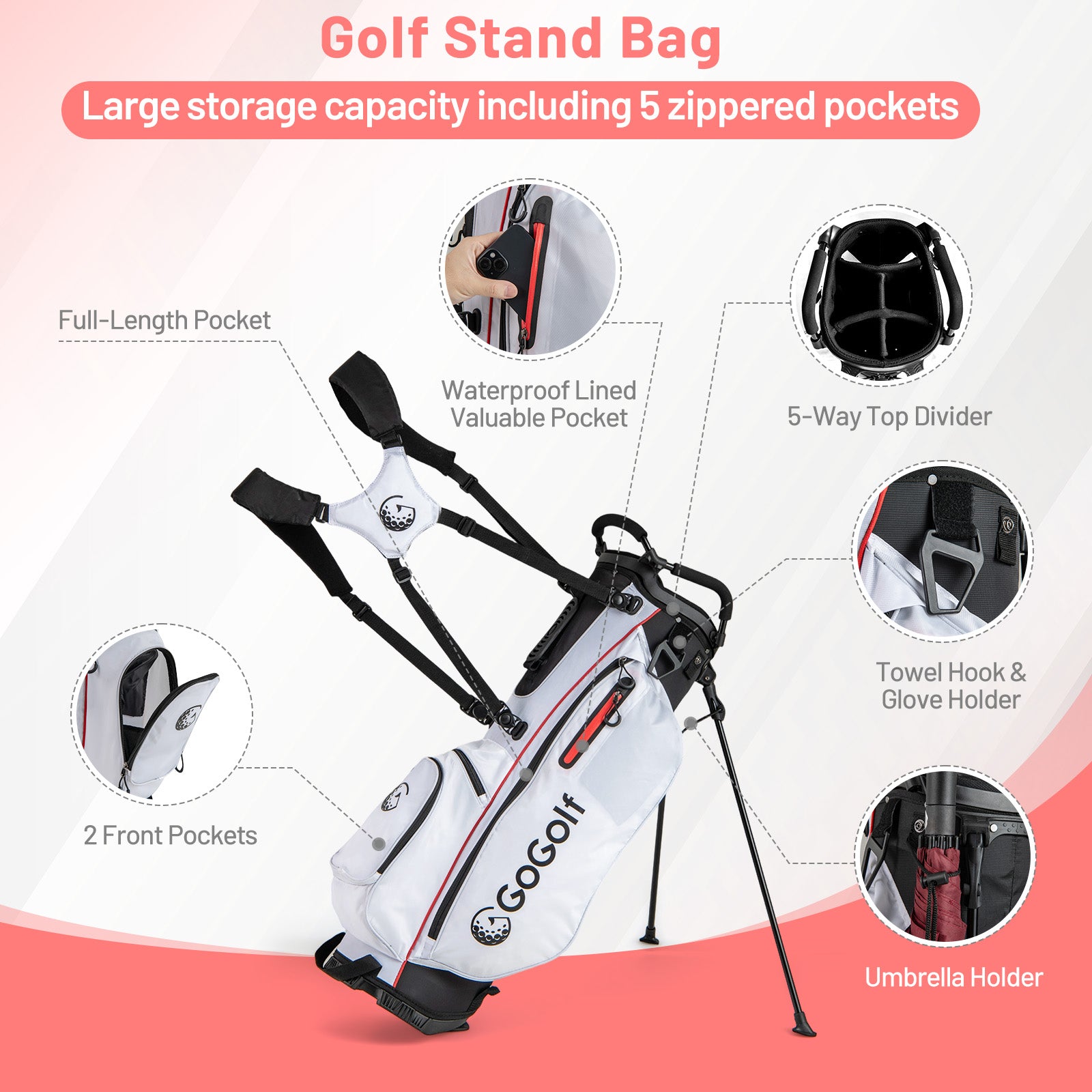 Women's Complete Golf Clubs and Bag Set with Headcovers and Putter-Red