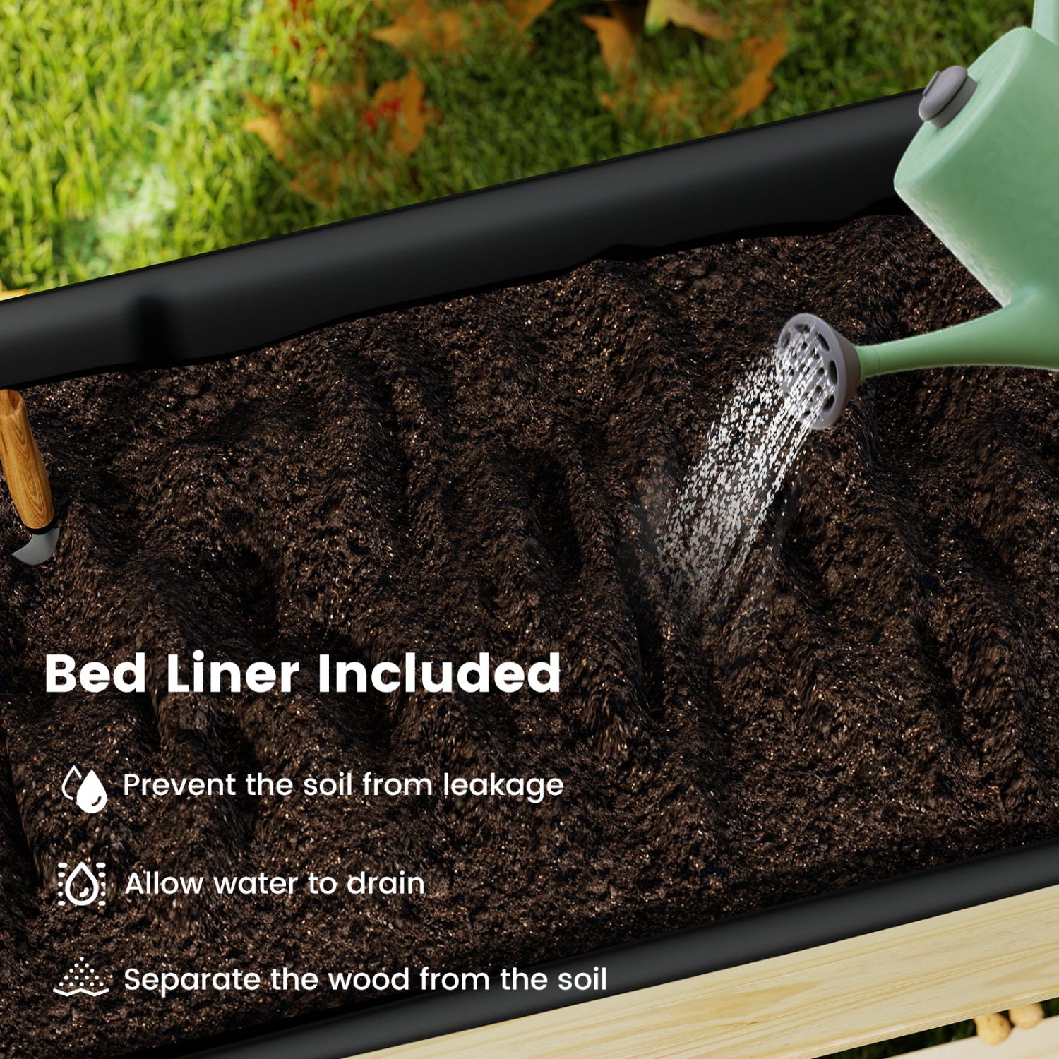 Jardinière surélevée en bois avec étagère à roulettes verrouillables et doublure intérieure