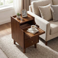 Wood Nightstand with Drawers and Solid Wood Legs for Bedroom-Brown