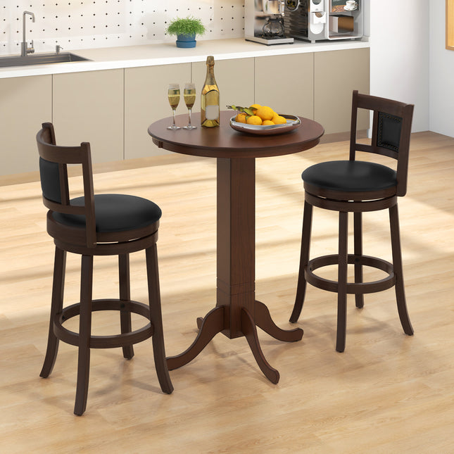 Wood Pub Round Dining Table with Pedestal Base-Espresso