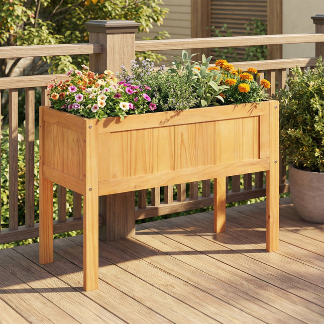Wood Raised Garden Bed Elevated Planter Box with Bed Liner and Drainage Holes for Vegetables Flowers Herbs-Orange
