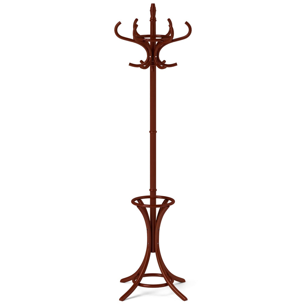 Wood Standing Hat Coat Rack with Umbrella Stand-Brown
