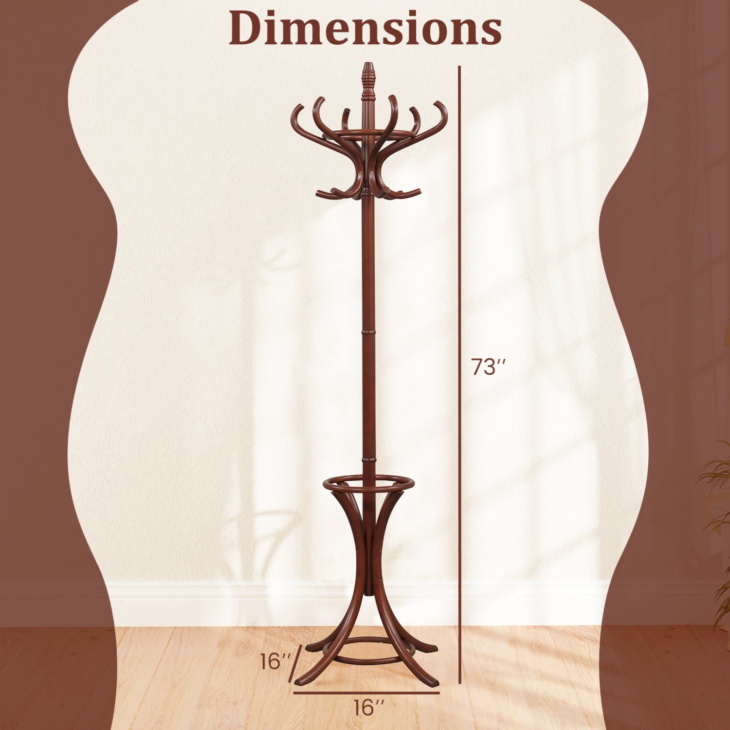 Wood Standing Hat Coat Rack with Umbrella Stand-Brown