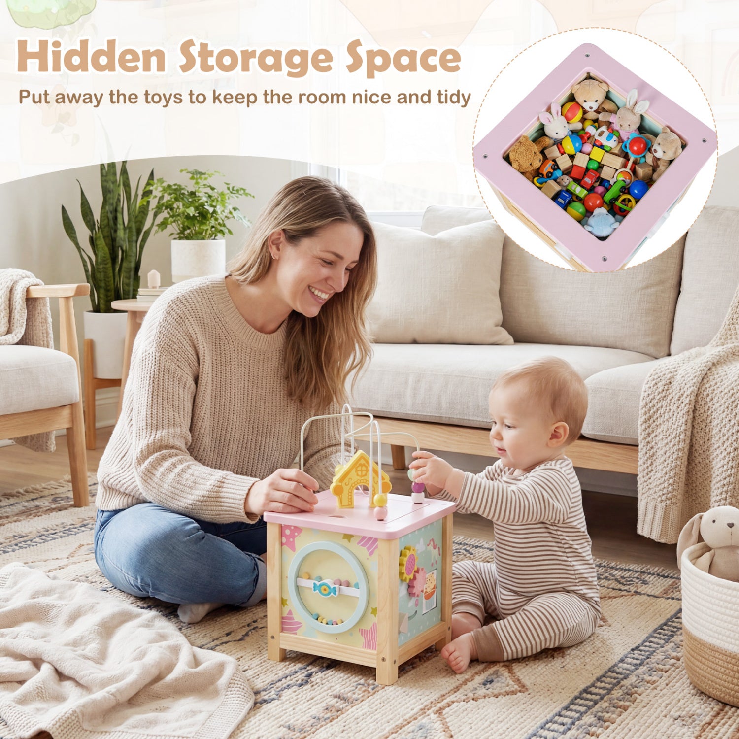 Wooden Activity Cube with Montessori Sensory Toys for 18+ Months Toddlers