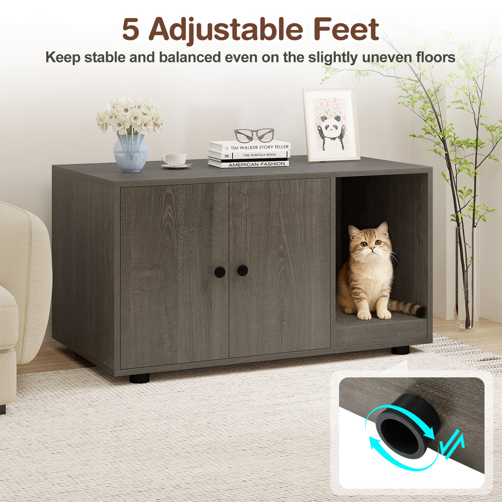 Wooden Cat Litter Box Enclosure Hidden Litter Box Furniture with Scratching Board-Oak
