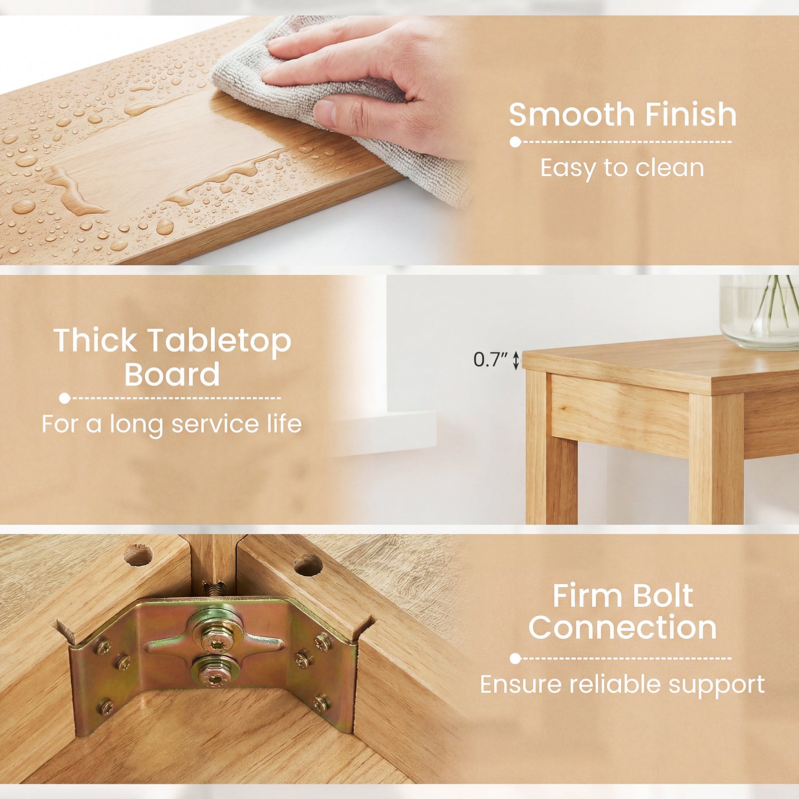 Wooden Console Table Modern Farmhouse Sofa Table with Thickened Top-Natural
