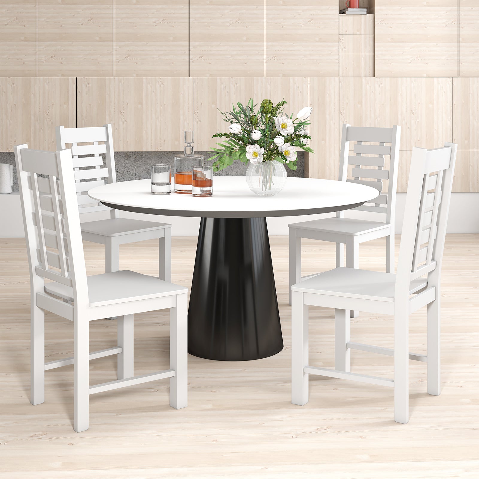 Wooden Dining Chair Set of 2 Solid Rubber Wood Kitchen Chairs-White