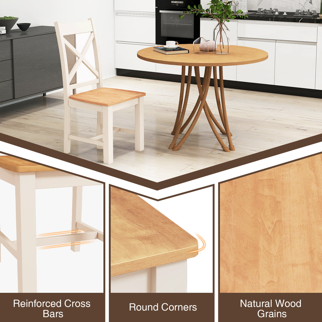 Wooden Dining Chairs Set of 2 with High Back and Rubber Wood Frame-Natural