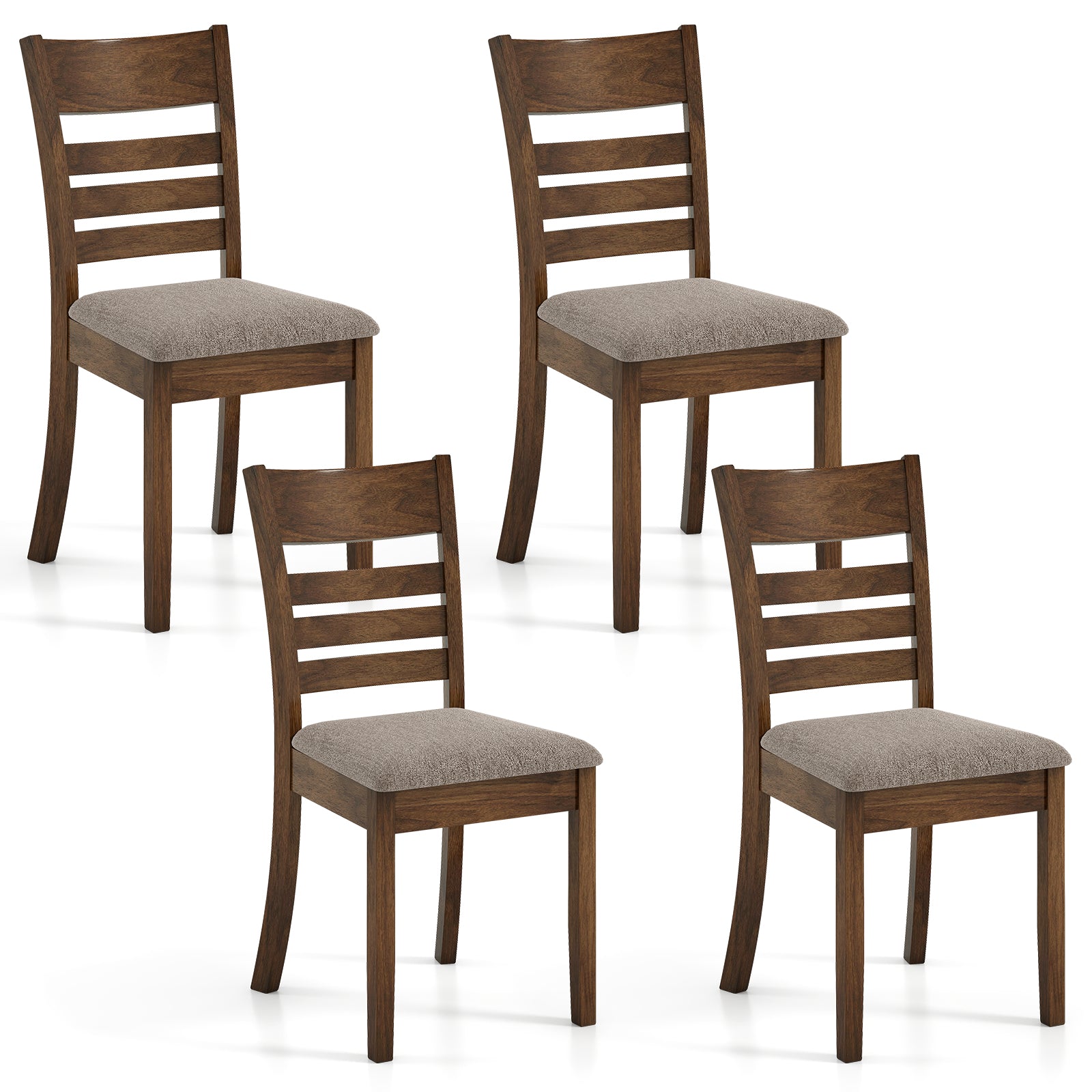 Wooden Dining Chairs Set of 4 Upholstered Kitchen Chairs with Rubber Wood Frame-Brown