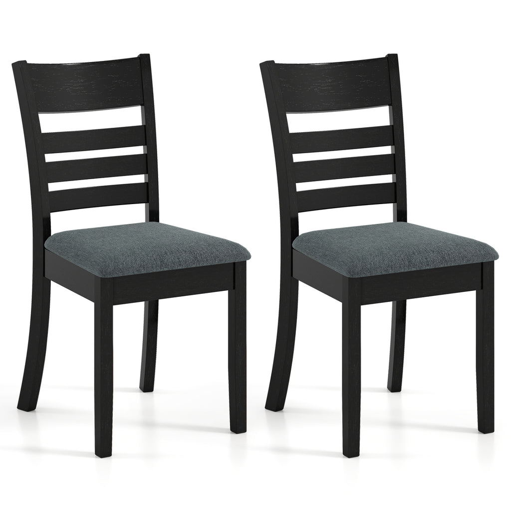Wooden Dining Chairs Set of 2 Upholstered Kitchen Chairs with Rubber Wood Frame-Black
