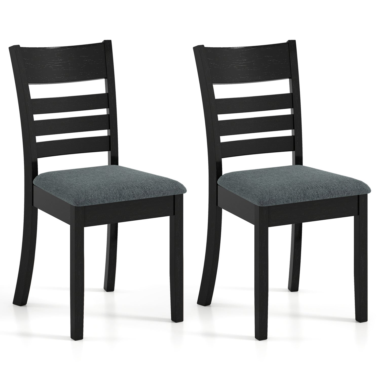 Wooden Dining Chairs Set of 2 Upholstered Kitchen Chairs with Rubber Wood Frame-Black
