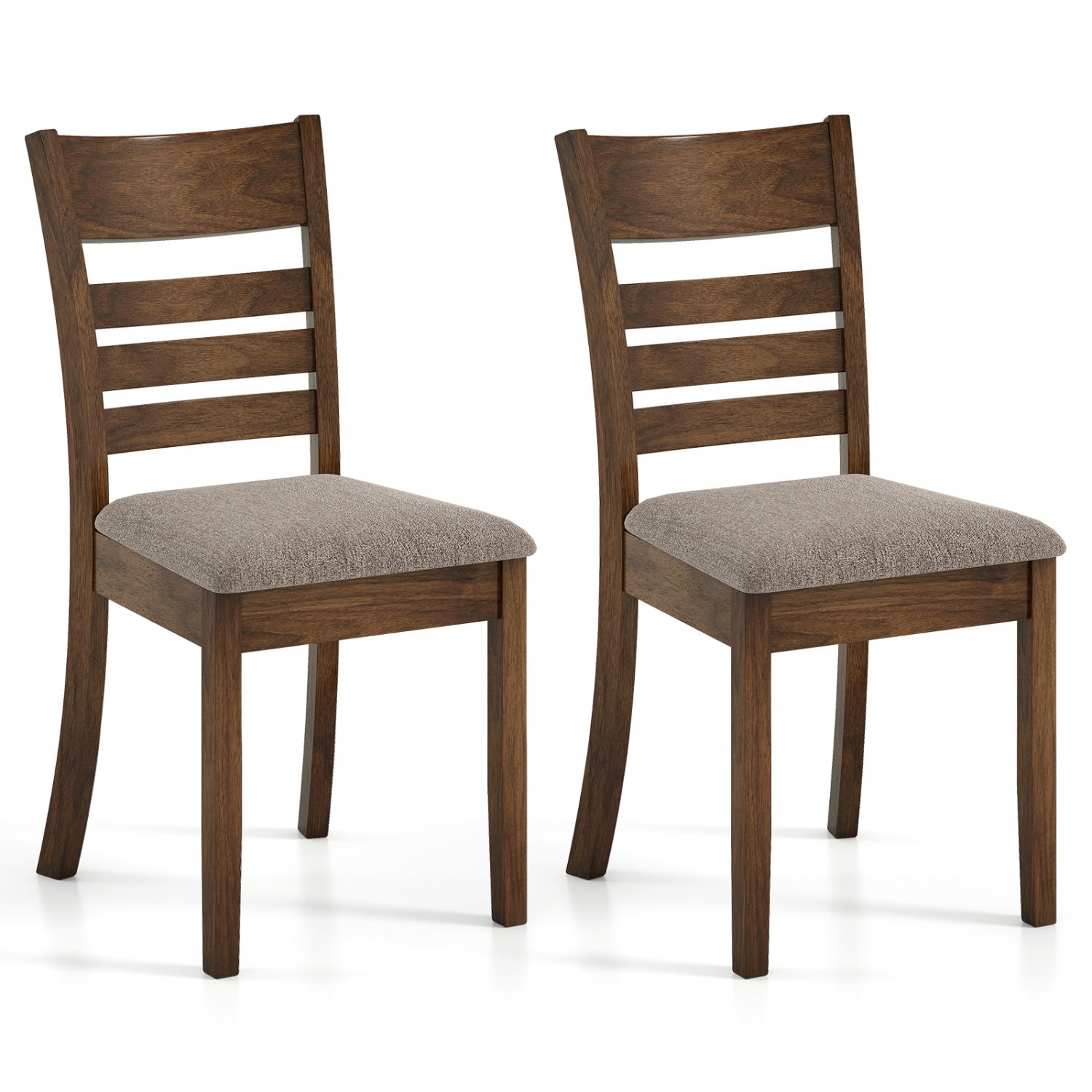 Wooden Dining Chairs Set of 2 Upholstered Kitchen Chairs with Rubber Wood Frame-Brown