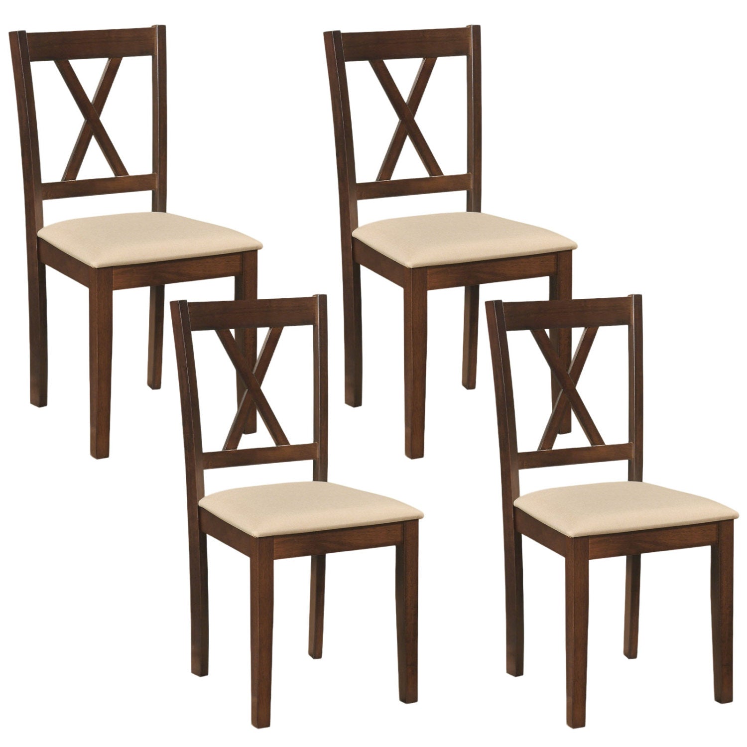 Wooden Dining Chairs Set of 4 Fabric Upholstered Kitchen Chairs-Walnut