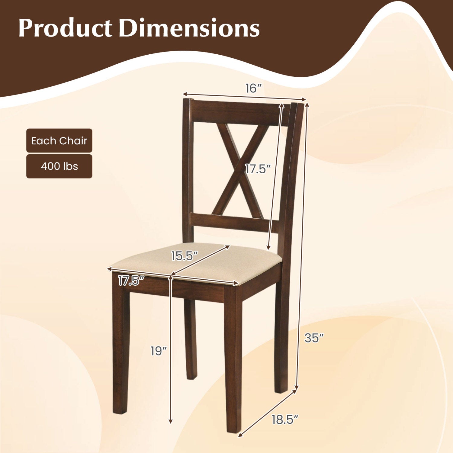 Wooden Dining Chairs Set of 4 Fabric Upholstered Kitchen Chairs-Walnut