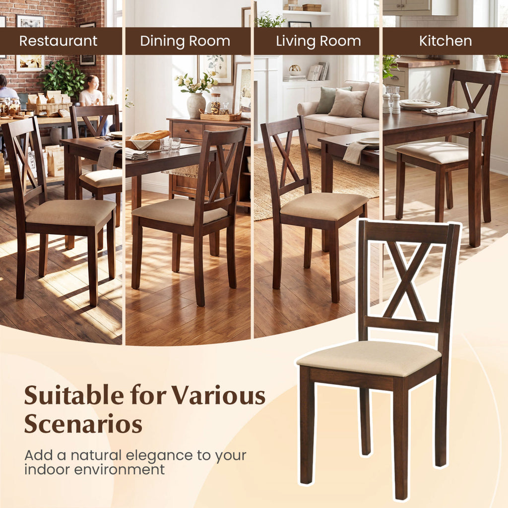 Wooden Dining Chairs Set of 4 Fabric Upholstered Kitchen Chairs-Walnut