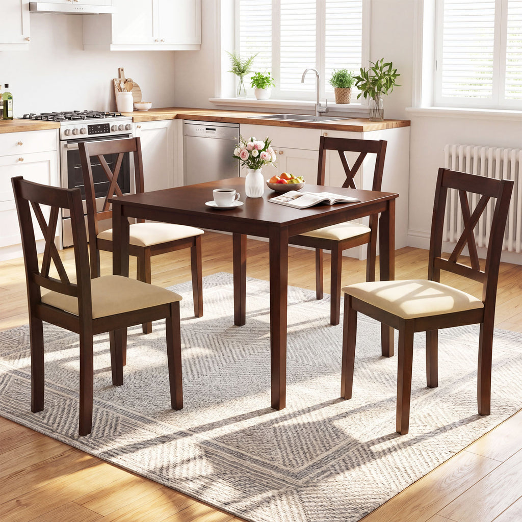 Wooden Dining Chairs Set of 4 Fabric Upholstered Kitchen Chairs-Walnut