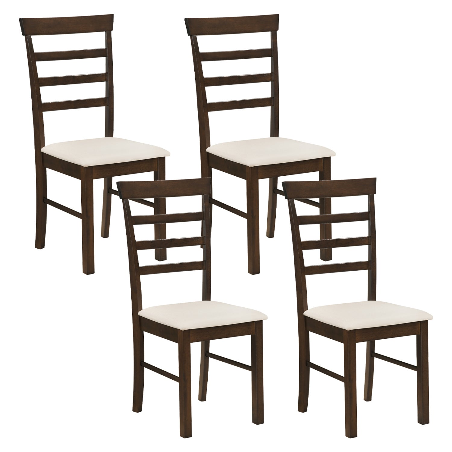 Wooden Dining Chairs Set of 4 with Fabric Cushion for Dining Room-Brown